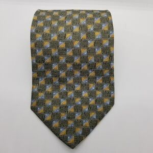 Kenneth Cole silk tie green blue yellow 4 in wide 59 in long